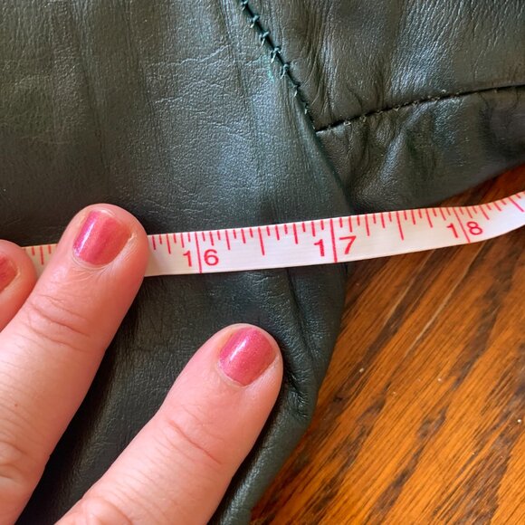 VTG Dark Green Genuine Leather Coat Jacket Sz S Fitted Pockets Unlined *Flawed* - Picture 8 of 8